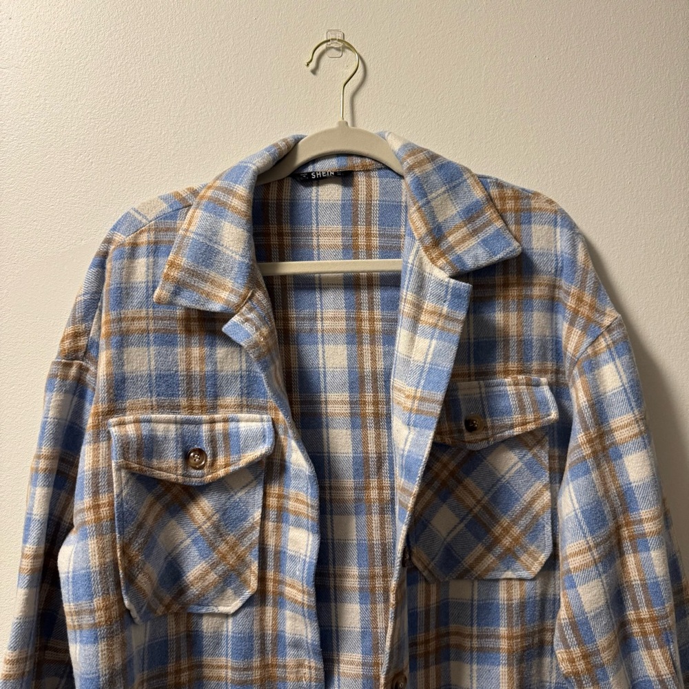 Blue and Brown Plaid Flannel Jacket